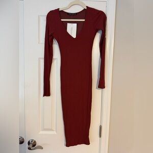 naked wardrobe burgundy dress Naked Wardrobe Women's Long Sleeve Mock Neck Minidress - Purple main image 1